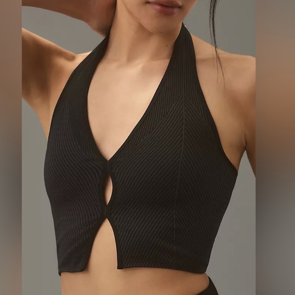 Anthropologie Black Halter Crop Top